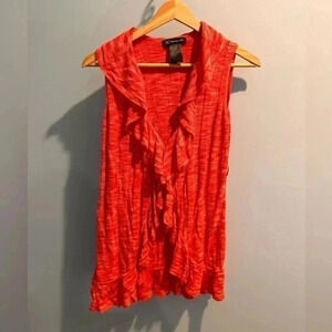 INC - Red Open Cardigan with ruffled edge. Size medium.